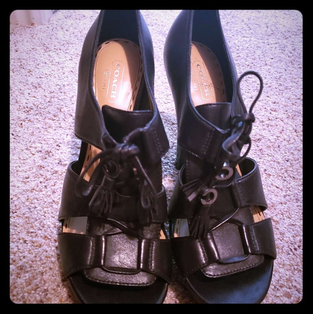Coach Teagan leather peep toe lace up heels